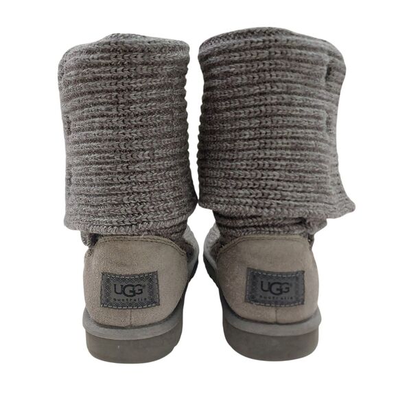 UGG Cardi Ribbed Knit Boots Womens 8 Gray Button Sheepskin Lining Tall Short - Picture 5 of 13